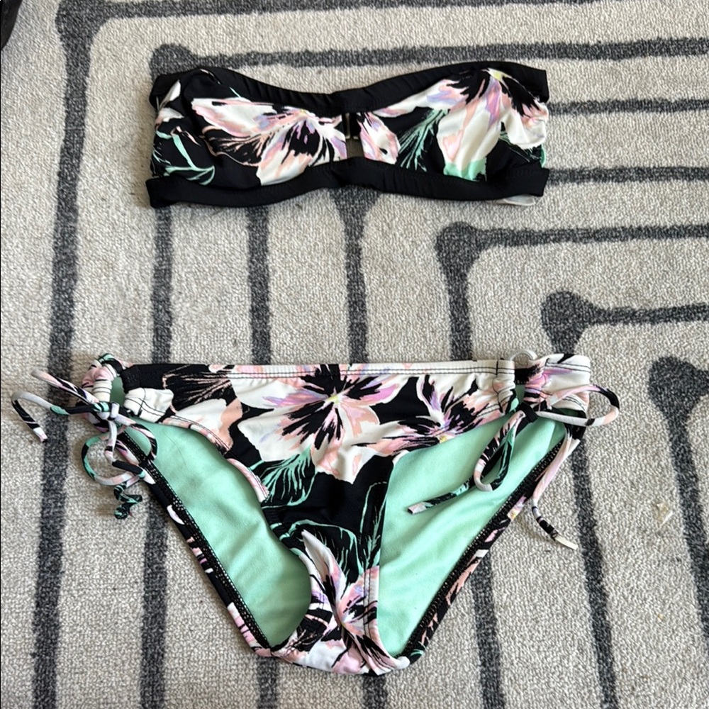 The Bikini Lab Floral Black and Mint Bikini Set